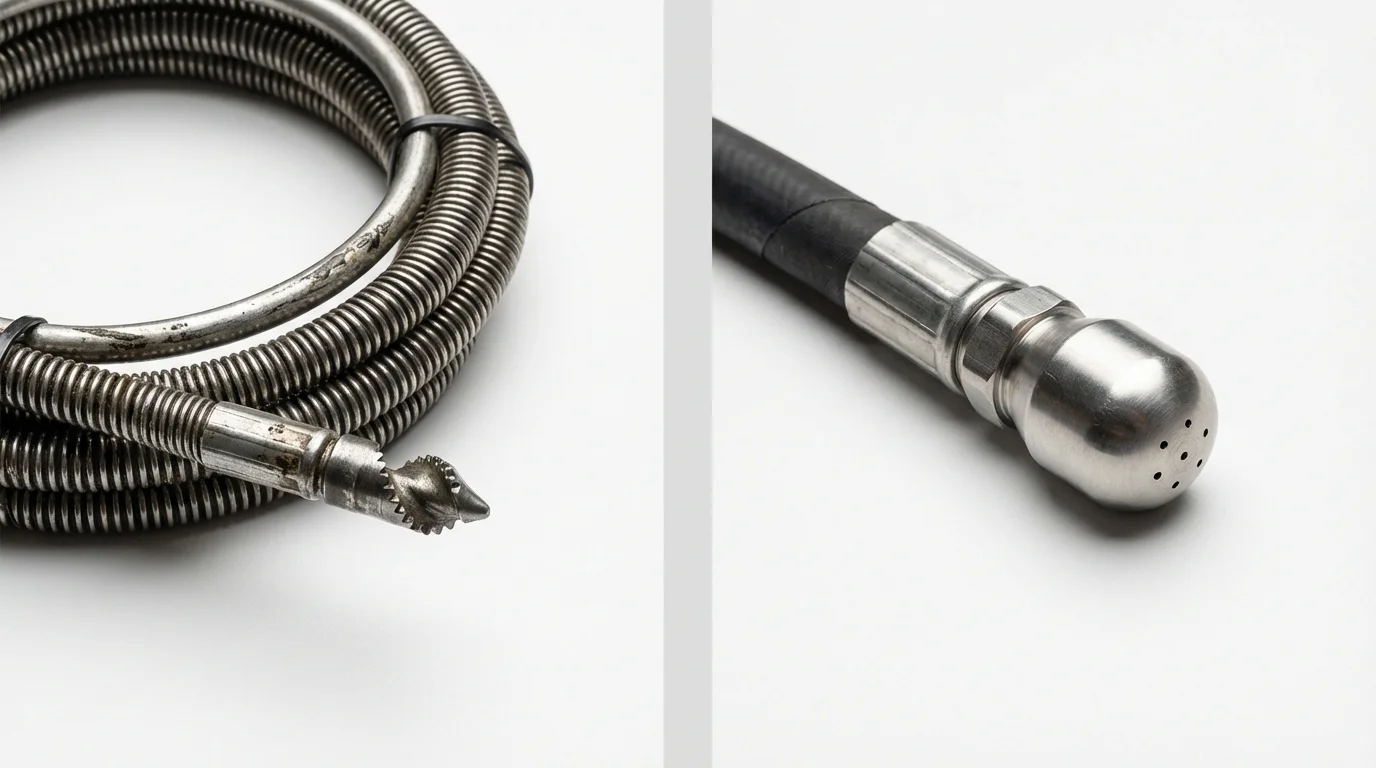 Drain snake cable and hydro jetting nozzle used for drain cleaning in Posen, IL