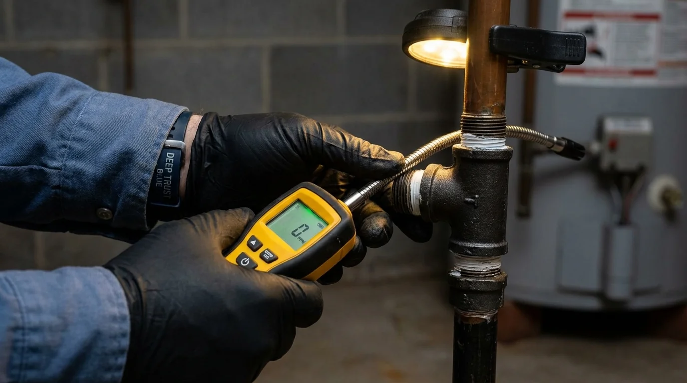 Gas leak detection with electronic sniffer by Johns Plumbing LLC in Posen