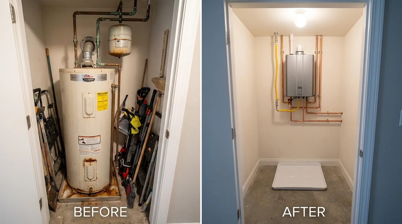 Tank water heater versus wall-mounted tankless unit comparison for Posen, IL homeowners